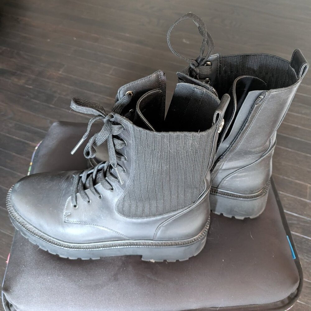 Black Sam Edelman Lydell Mixed Media Combat Boots | Size 10M - Picture 3 of 5